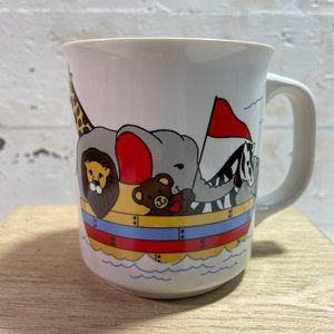 Vintage Giftco Taiwan Zoo Circus Animals in a Boat Coffee Tea Mug Cup Bear Zebra